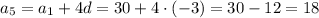 a_5=a_1+4d=30+4\cdot(-3)=30-12=18