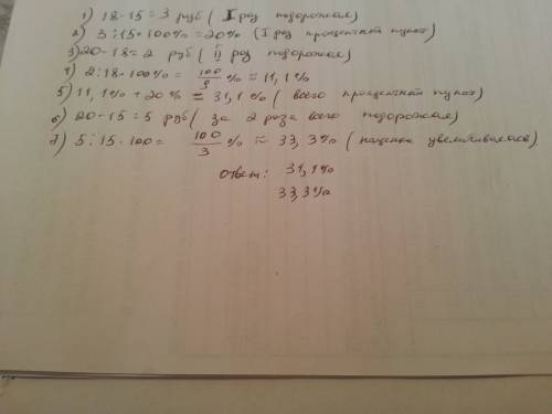 Товар подорожал с 15р до 18р, а затем до 20р. га сколько процентных пунктов и на сколько процентов у