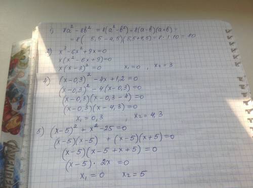 1)знайти значення виразу 8a^2-8b^2 якщо a=5,5 b=4,5 2)x^3-6x^2+9x=0 3)розкласти на множники a^3-87a^