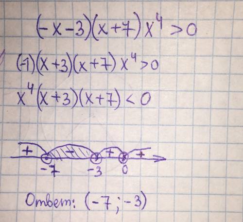 Решить неравенство методом интервалов (-x-3)(x+7)> 0