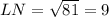 LN = \sqrt{81} = 9