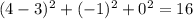 (4-3)^2+(-1)^2+0^2=16