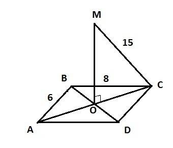 Через точку o пересечения диагоналей прямоугольника abcd проведены перпендикуляр mo. найдите длину m