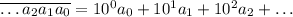 \overline{\dots a_2a_1a_0}=10^0a_0+10^1a_1+10^2a_2+\dots