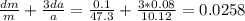 \frac{dm}{m} + \frac{3da}{a}= \frac{0.1}{47.3 } + \frac{3*0.08}{10.12} =0.0258