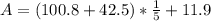 A=(100.8+42.5)* \frac{1}{5} +11.9