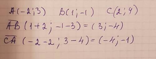 Даны точки а(-2; 3),в(1; -1),с(2; 4).найдите координаты векторов ав и са