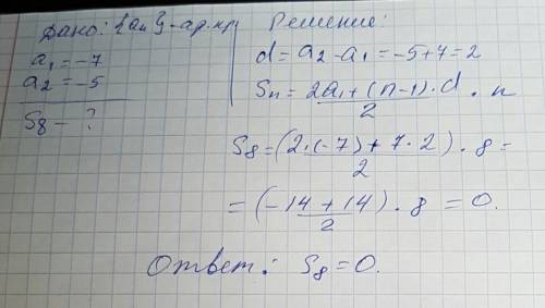 Дана арифметическая прогрессия -7 -5 -3. найдите сумму первых восьми ее членов