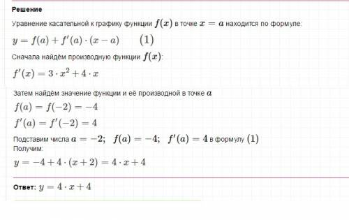 Записати рівняння дотичної в точці х= -2 у=х^3 + 2x^2 - 4