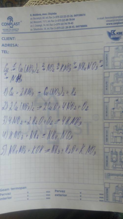 Напишите уравнения реакций: cu-cu(no3)2-no2-hno3-nh4no3-nh3