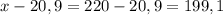 x-20,9=220-20,9=199,1