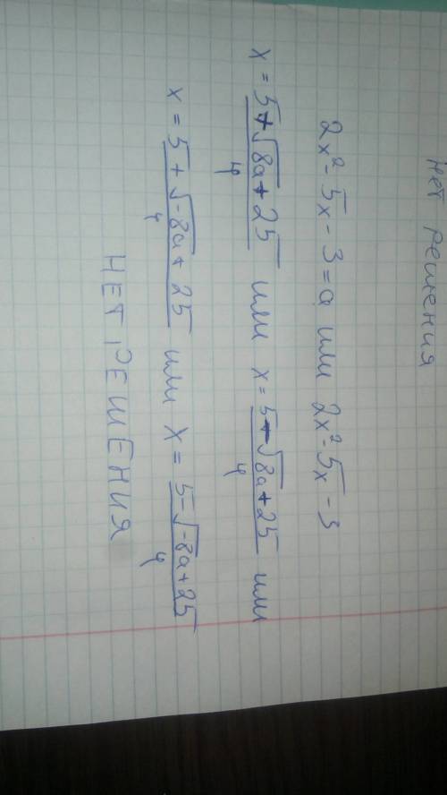 Найти все значения а, при которых уравнение |2х^2-5х-3|=а а) равно 2 корня , б) равно 3 корня, в) ра