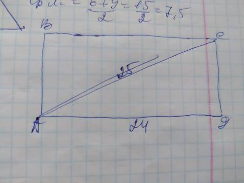 Іагональ прямокутника = 25 см.знайдіть сторону прямокутника якщо інша його сторона =24 см