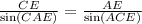 \frac{CE}{ \sin(CAE)} = \frac{AE}{ \sin(ACE)}