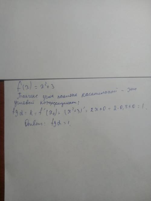 Найдите тангенс угла наклона касательной, проведенной к графику функции через точку с абсциссой х0,