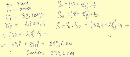 Теплоход шёл 4 часа по течению и 3 часа против течения реки .какое расстояние теплоход за это время