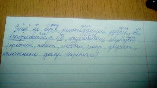 Синтаксический разбор предложения ещё не веря неожиданной удачи, он вскорабкался по ступенькам автоб