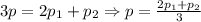 3p=2p_1+p_2 \Rightarrow p= \frac{2p_1+p_2}{3}