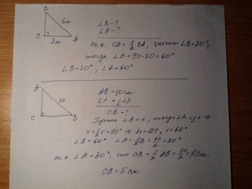 1. в прямоугольном треугольнике один из острых углов равен половине второго, а гипотенуза равна 10см