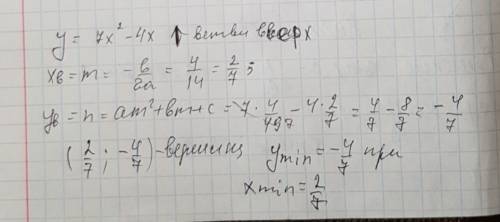 Не ввполняя построения графика у=7х^2-4х найдите ее наибольшее или наименьщее значние