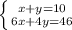 \left \{ {{x+y=10} \atop {6x+4y=46}} \right. &#10;&#10;