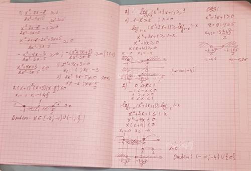 1)x^2-7x-8/2x^2-3x-5≥1 2) log1-x(x^2+3x+1)≥1 !