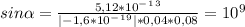 sin\alpha= \frac{5,12*10^-^1^3}{|-1,6*10^-^1^9|*0,04*0,08} =10^9