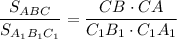 \displaystyle \frac{S_{ABC}}{S_{A_1B_1C_1}} =\frac{CB\cdot CA}{C_1B_1\cdot C_1A_1}