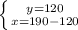 \left \{ {{y=120} \atop {x=190-120}} \right.