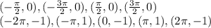 (- \frac{ \pi}{2},0), (- \frac{3 \pi}{2},0), ( \frac{ \pi}{2},0), ( \frac{ 3\pi}{2},0)\\&#10; ( - 2\pi ,-1), ( - \pi ,1), ( 0 ,-1), ( \pi ,1), ( 2\pi ,-1)