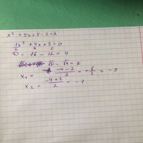 Решите уравнение корень из x^2+5x+5 -2=x (-2 уже без корня)