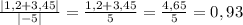 \frac{|1,2+3,45|}{|-5|} =\frac{1,2+3,45}{5}= \frac{4,65}{5} =0,93