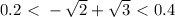 0.2\ \textless \ - \sqrt{2} + \sqrt{3} \ \textless \ 0.4