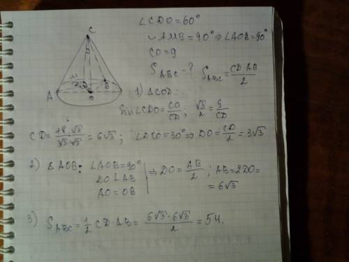 Через вершину конуса під кутом 60* до площини основи проведено площину яка відтинає дугу 90*. висота