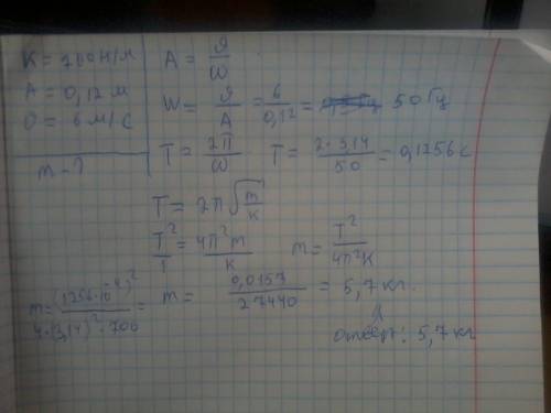2. рассчитайте массу груза, который колеблется на пружине жесткостью 0,7 кн/м, если при амплитуде ко