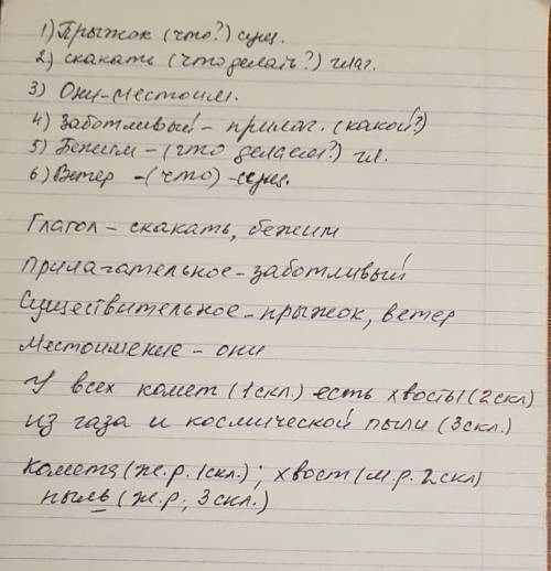 9. определи, какой частью речи являютя данные слова. запиши их номера в таблицу. 1) прыжок 2) скакат