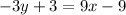 -3y+3=9x-9