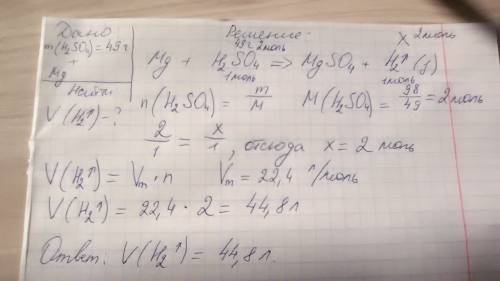 Сколько литров водорода выделяется при взаимодействии магния с 49 граммов серной кислоты ?