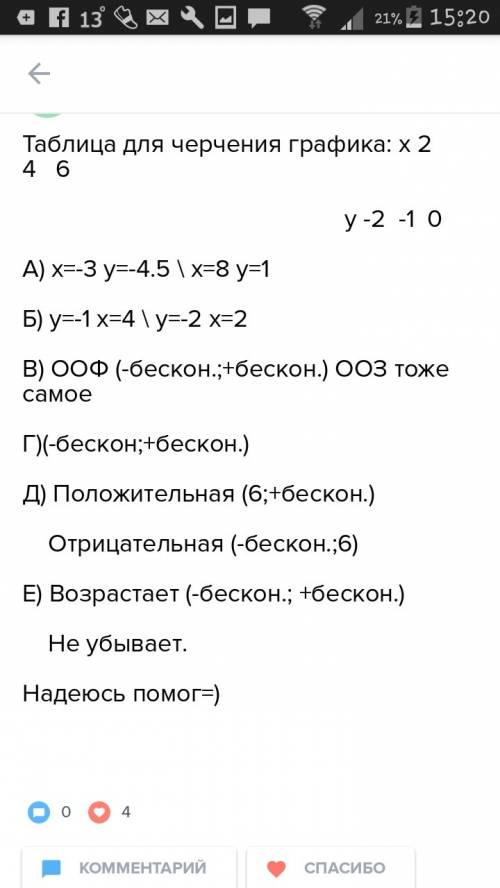 Постройте график функций y=0.5x+3. по графику определите: 1) при каких значениях аргументах x значен