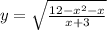 y= \sqrt{ \frac{12-x^2-x}{{x+3} }