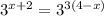 3^{x+2} =3^{3(4-x)}