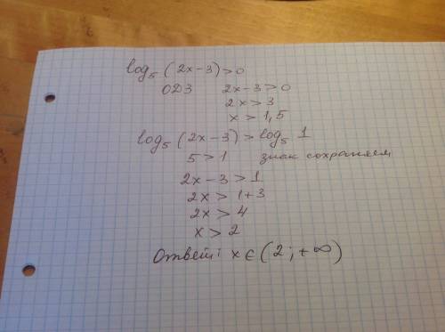 Решите неравенство log5 (2x-3)> 0 !