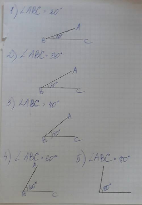 Постройте углы 20 30 40 60 80 градусов