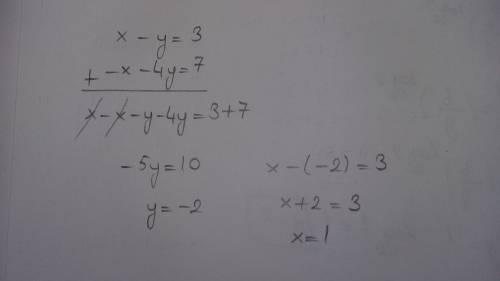 Решите систему уравнений графически. x - y = 3 - x - 4y = 7