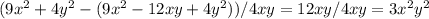 (9x^2+4y^2-(9x^2-12xy+4y^2))/4xy=12xy/4xy=3x^2y^2