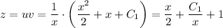 z=uv=\dfrac{1}{x} \cdot \bigg( \dfrac{x^2}{2} +x+C_1\bigg)= \dfrac{x}{2} +\dfrac{C_1}{x} +1