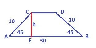 Найдите площадь равнобедренной трапеции большее основание которой 30 дм боковая сторона 10 дм и угол