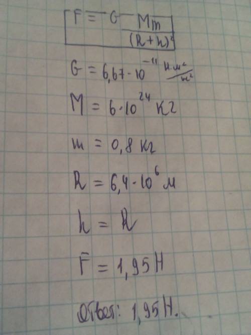 Скакой силой земли притягивает к себе тело массой 800 г,если оно находится над его поверхностью на в