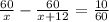 \frac{60}{x}-\frac{60}{x+12}=\frac{10}{60}