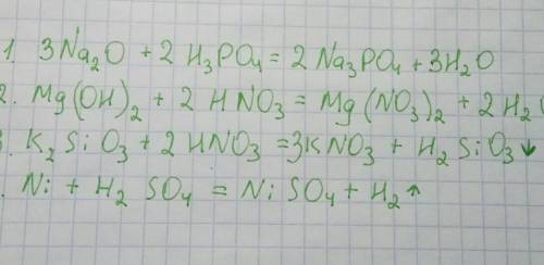 Закончите уравнения реакций,запишите в молекулярном и ионном виде: 1.na2o+h3po4 2.mg(oh)2 +hno3 3.k2